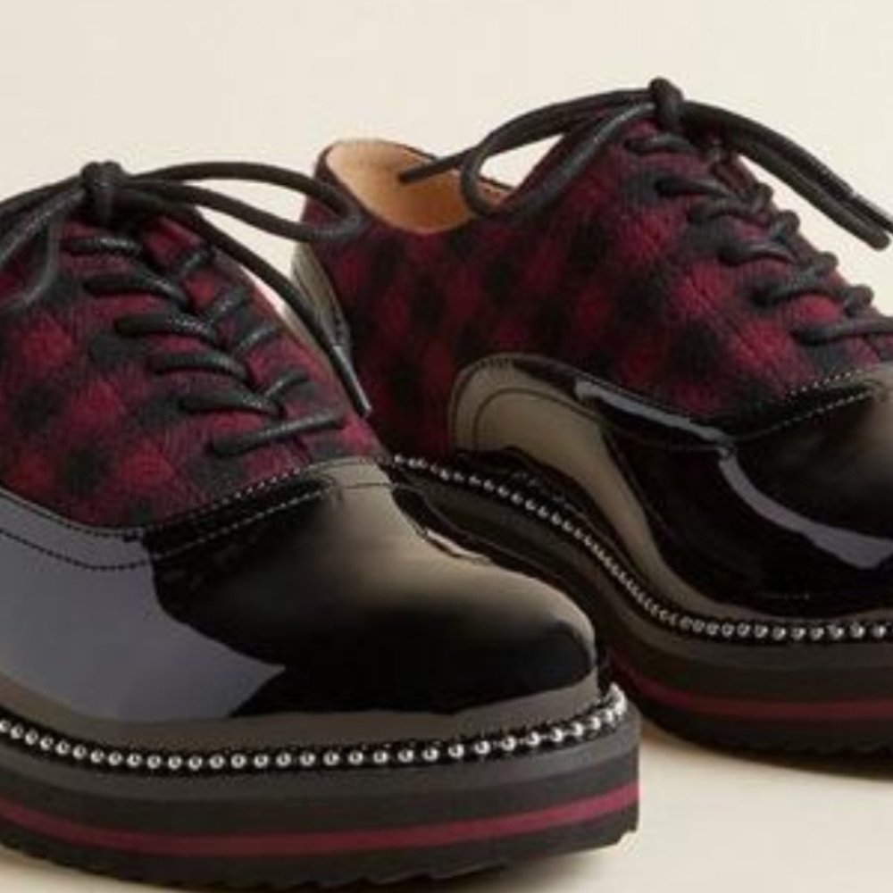 Torrid Betsey Johnson Oxford Plaid Platform Lace Up Shoes Size 9.5
